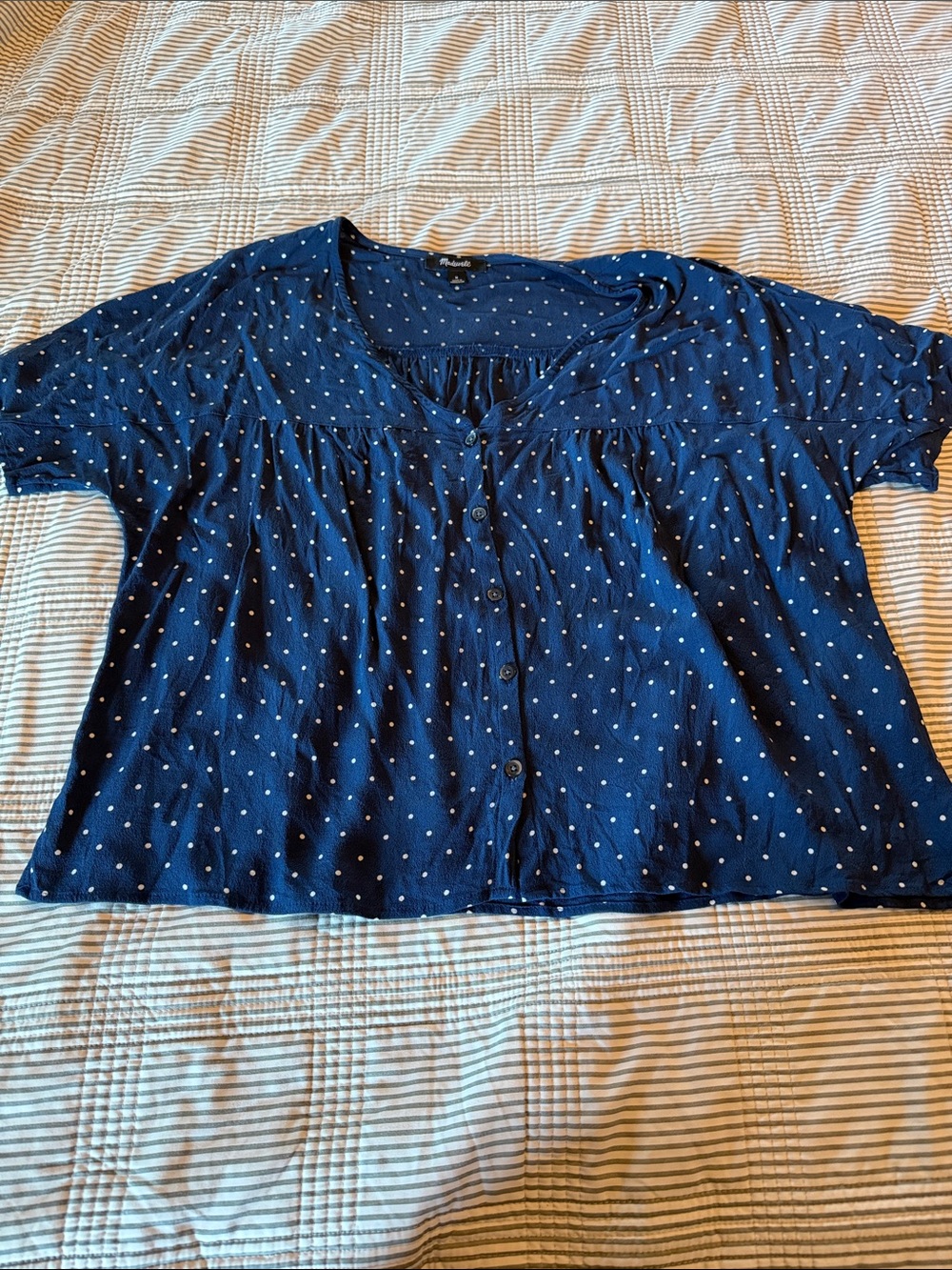 Madewell Navy Polka Dot Button-Front Blouse